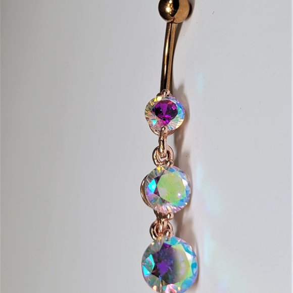 Rose Gold Radiant Sparkle Cascade Chandelier Belly Button Ring - Picture 2 of 3